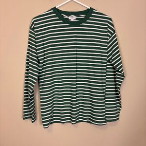 J. Crew Green & White Striped Long Sleeve Top Women's Small